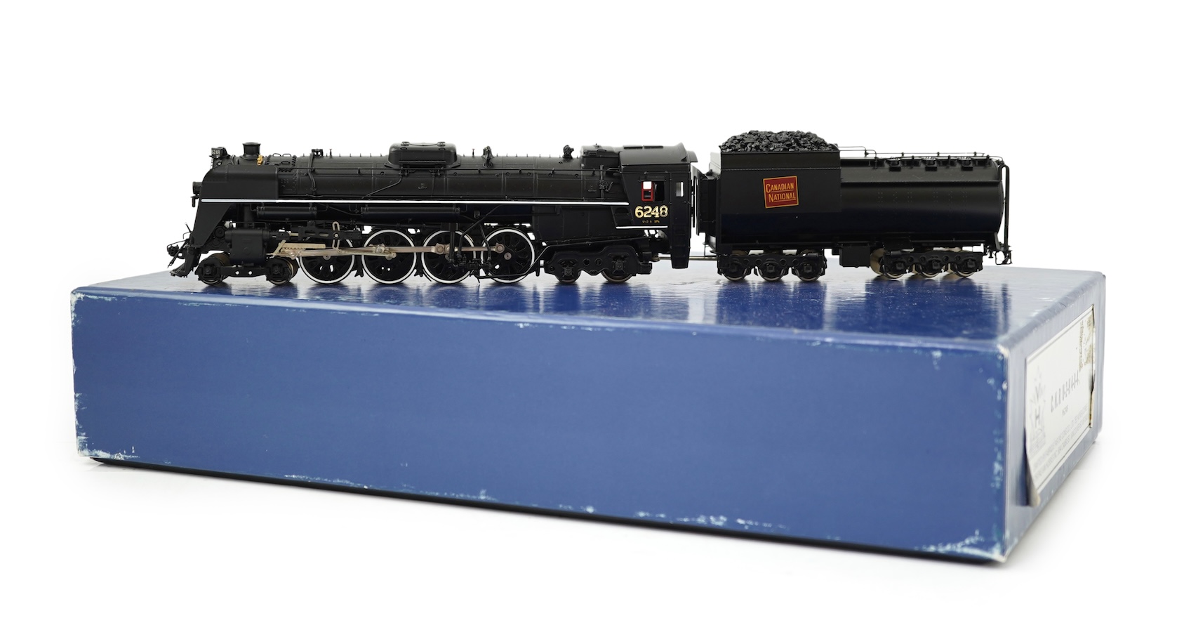 A boxed HO gauge VH Scale Models model of Canadian National Railways U-2-H, 6248, 4-8-4 locomotive with bogie tender, powered for two rail operation.